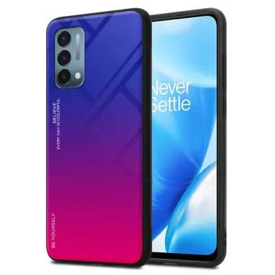 CADORABO Ohišje, združljiv z OnePlus v vijolični - rdeči - dvobarvni zaščitni pokrov iz silikona TPU in hrbta iz kaljenega stekla