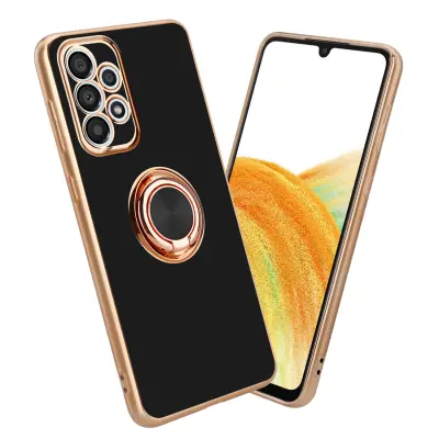 CADORABO Samsung v sijajnem črni barvi - Zlato z obročem silikonski/TPU ovitek z zaščito pred kamero in držalom za magnetni avtomobil