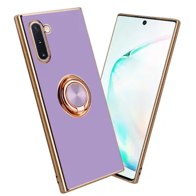 CADORABO Samsung v sijajnem svetlobnem vijoličnem - zlatu z obročem silikonski/TPU ovitek z zaščito pred kamero in držalo magnetnega avtomobi