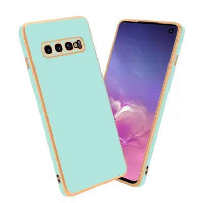 CADORABO Ohišje, združljiv s Samsungom v sijajni metini zeleni barvi - Zlato - zaščitni pokrov iz fleksibilnega silikona TPU in z zaščito pred kamero