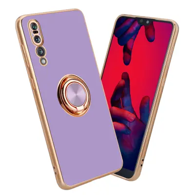 CADORABO Huawei v sijajnem svetlobnem vijoličnem - Zlato z obročem silikonski/TPU ovitek z zaščito pred kamero in držalo magnetnega avtomobila
