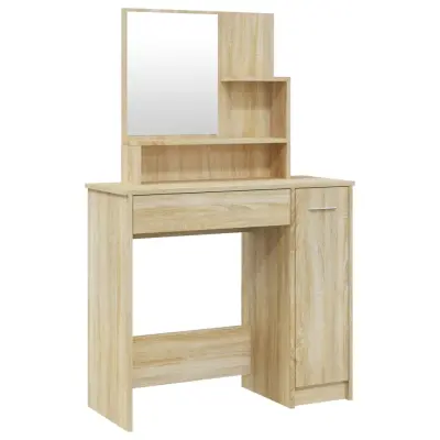 vidaXL Toaletna mizica z ogledalom sonoma hrast 86,5x35x136 cm
