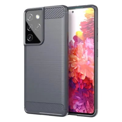 CADORABO Samsung v krtačenem sivem - zaščitnem pokrovu, narejen iz fleksibilnega silikona TPU v videzu iz nerjavečega jekla ogljika