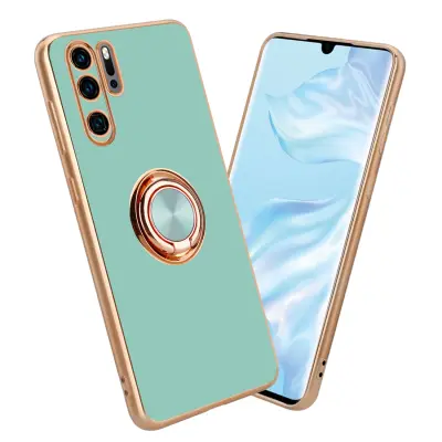 CADORABO Huawei v sijajni turkizni - Zlato z obročem silikonski/TPU ovitek z zaščito pred kamero in držalo magnetnega avtomobila