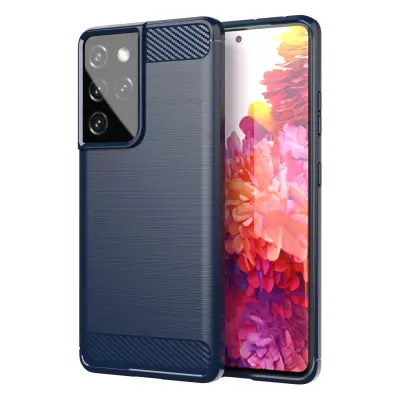 CADORABO Samsung v brušenem modrem - zaščitnem pokrovu, narejen iz fleksibilnega silikona TPU v videzu iz nerjavečega jekla ogljika