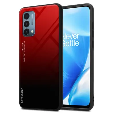CADORABO Ohišje, združljiv z OnePlus v rdeči barvi - črni - dvobarvni zaščitni pokrov iz silikona TPU in hrbta iz kaljenega stekla
