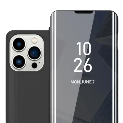 CADORABO Ohišje, združljiv z Apple v Agate Silver - Clear View Zrcalo Zaščitni pokrov s funkcijo stojala 360 stopinj zaščita