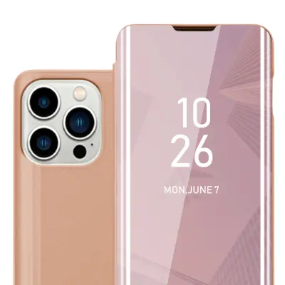 Cadorabo Case, združljiv z Apple v Kunzit Pink - Clear View Zrcalo Zaščitni pokrov s funkcijo stojala 360 stopinj zaščita