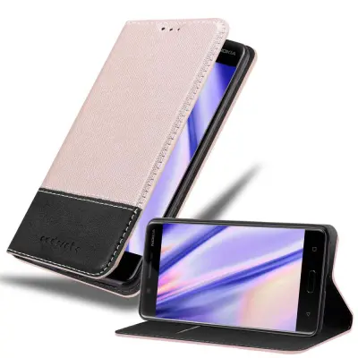 Cadorabo Case, združljiv z Nokia v rose Gold Black - zaščitni pokrov z magnetnim zapiranjem, stoječo funkcijo in režo za kartico