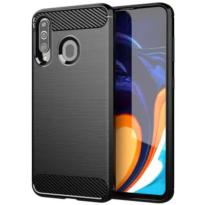 CADORABO Samsung v brušenem črnem - zaščitnem pokrovu, narejen iz fleksibilnega silikona TPU v videzu iz nerjavečega jekla ogljika