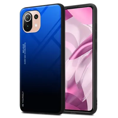 CADORABO Ohišje, združljiv z Xiaomi v modri - črni - dvobarvni zaščitni pokrov iz silikona TPU in hrbta iz kaljenega stekla