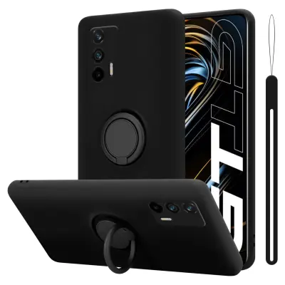 CADORABO Ohišje, združljiv z Realme v tekoči črni barvi - zaščitni pokrov iz fleksibilnega silikona TPU z obročem