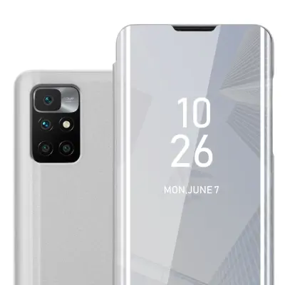 CADORABO primera, združljiv z Xiaomi v Agate Silver - Clear View Zrcalo Zaščitni pokrov s funkcijo stojala 360 stopinj zaščita