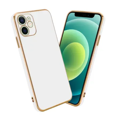 CADORABO Ohišje, združljiv z Apple v sijajnem belem - zlati - zaščitni pokrov iz fleksibilnega silikona TPU in z zaščito pred kamero