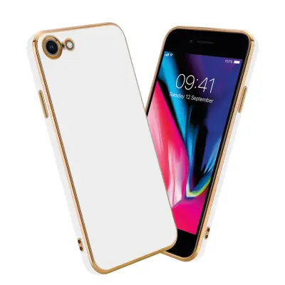 CADORABO Ohišje, združljiv z Apple v sijajnem belem - zlati - zaščitni pokrov iz fleksibilnega silikona TPU in z zaščito pred kamero