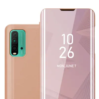 CADORABO primera, združljiv z Xiaomi v Kunzit Pink - Clear View Zrcalo Zaščitni pokrov s funkcijo stojala 360 stopinj zaščita