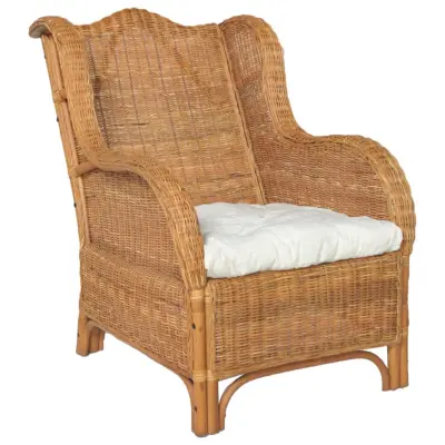 vidaXL Enosed z blazino svetlo rjav naravni ratan in platno