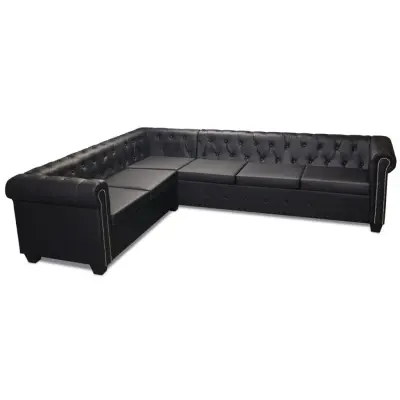 vidaXL Chesterfield kotna sedežna garnitura umetno usnje črna