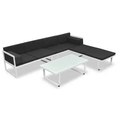 vidaXL Vrtna sedežna garnitura z blazinami 4-delna aluminij črna