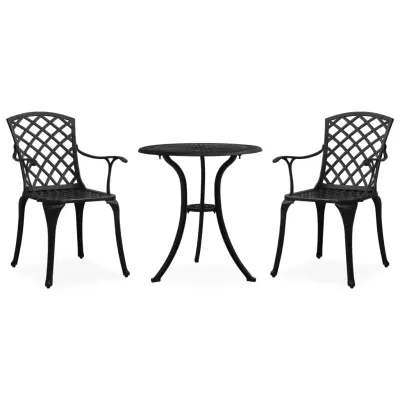vidaXL Bistro garnitura 3-delna liti aluminij črna