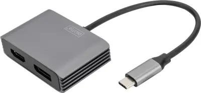 Digitus DA-70826 DisplayPort / HDMI / USB-C® adapter [1x USB-C® - 2x ženski konektor DisplayPort\, ženski konektor HDMI] črna zaščiten\, okrogel 0.2 m