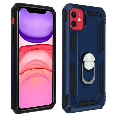 Ovitek za iPhone 11, odporen na udarce, s kovinskim držalom za obrocke - polnocno modra
