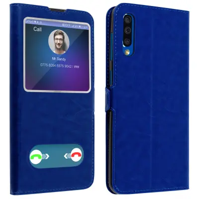 Zašcitna torbica z dvojnim oknom, teksturiran ucinek - modra str. Samsung Galaxy A50