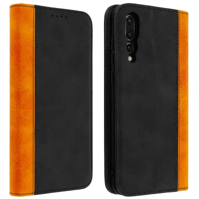 Ovitek za denarnico v patiniranem in dvobarvnem videzu usnja s šivi na vrhu - crna str. Huawei P20 Pro