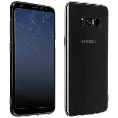 360° zašcitni paket: Silikonsko ohišje iz kaljenega stekla iz gela - prozoren crn obris str. Samsung Galaxy S8