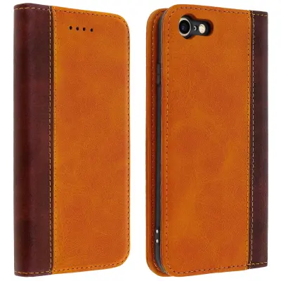 Etui za denarnico v patiniranem in dvobarvnem videzu usnja s šivi na vrhu - Camel str. Apple iPhone SE 2022, 2020 in iPhone 8, 7