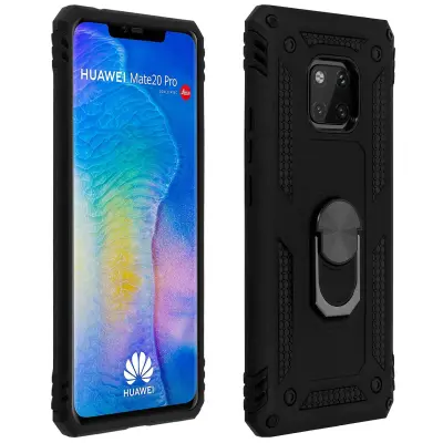 Etui odporen proti udarcem s kovinskim držalom za obrocke - crn str. Huawei Mate 20 Pro