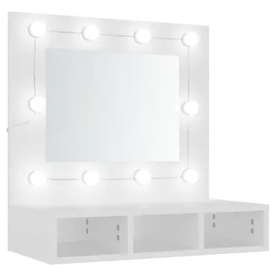 vidaXL Omarica z ogledalom in LED lučkami bela 60x31,5x62 cm
