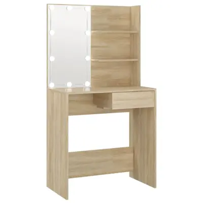 vidaXL Toaletna mizica z LED lučkami sonoma hrast 74,5x40x141 cm