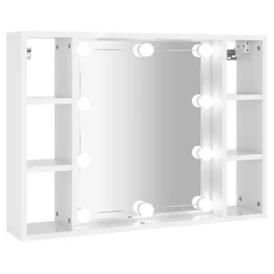 vidaXL Omarica z ogledalom in LED lučkami visok sijaj bela 76x15x55 cm
