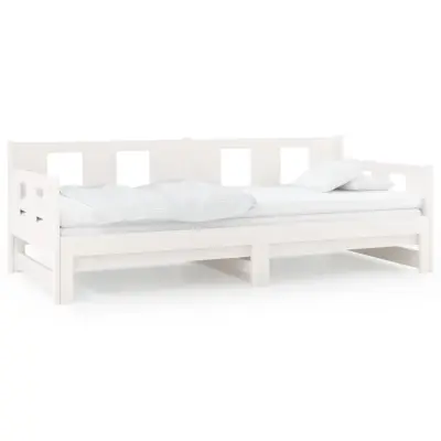 vidaXL Izvlečna dnevna postelja bela trdna borovina 2x(80x200) cm