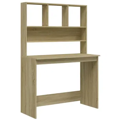 vidaXL Pisalna miza s policami sonoma hrast 102x45x148 cm inž. les