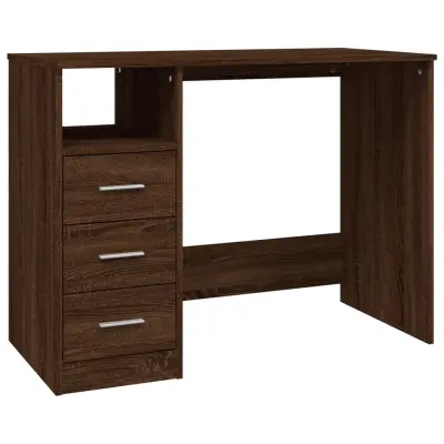 vidaXL Pisalna miza s predali rjav hrast 102x50x76 cm inženirski les
