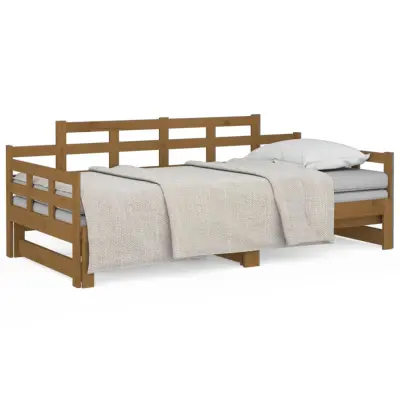 vidaXL Izvlečna dnevna postelja medeno rjava borovina 2x(90x190) cm