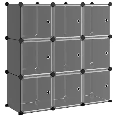 vidaXL Organizator za shranjevanje kock z 9 kockami in vrati Black PP