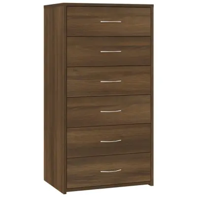 vidaXL Komoda s 6 predali rjavi hrast 50x34x96 cm konstruiran les