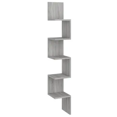 vidaXL Stenska kotna polica siva sonoma 20x20x127,5 cm konstruiran les