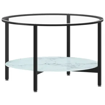 vidaXL Čajna mizica črna in bel marmor 70 cm kaljeno steklo