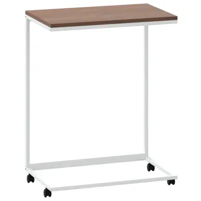 vidaXL Stranska mizica s kolesi bela 55x35x70 cm konstruiran les