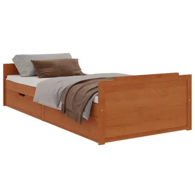 vidaXL Posteljni okvir s predali medeno rjava borovina 90x200 cm