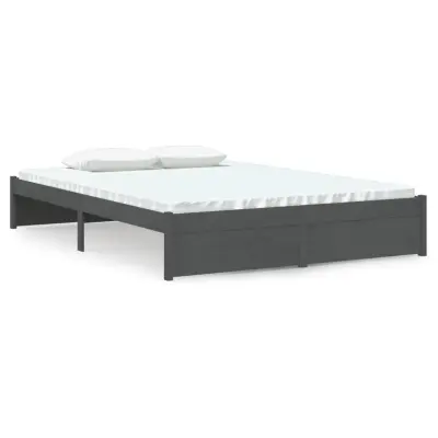 vidaXL Posteljni okvir siv iz trdnega lesa 140x190 cm
