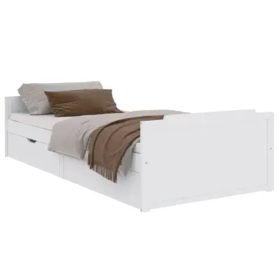 vidaXL Posteljni okvir s predali bela trdna borovina 90x200 cm