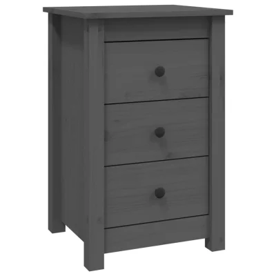 vidaXL Nočna omarica siva 40x35x61,5 cm trdna borovina