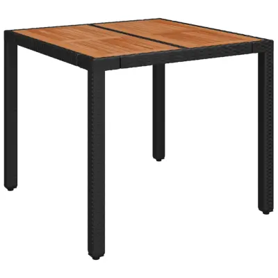 vidaXL Vrtna miza z leseno mizno ploščo črna 90x90x75 cm poli ratan