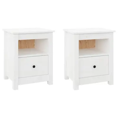 vidaXL Nočna omarica 2 kosa bela 40x35x49 cm trdna borovina