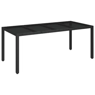 vidaXL Vrtna miza s stekleno ploščo črna 190x90x75 cm poli ratan